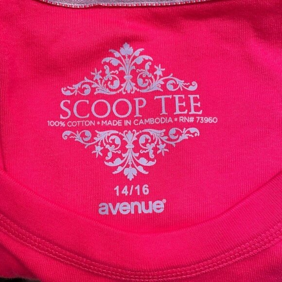 Avenue Bright Pink Scoop Tee Shirt Cotton Women's Size 14 16 NEW NWT - Picture 7 of 8